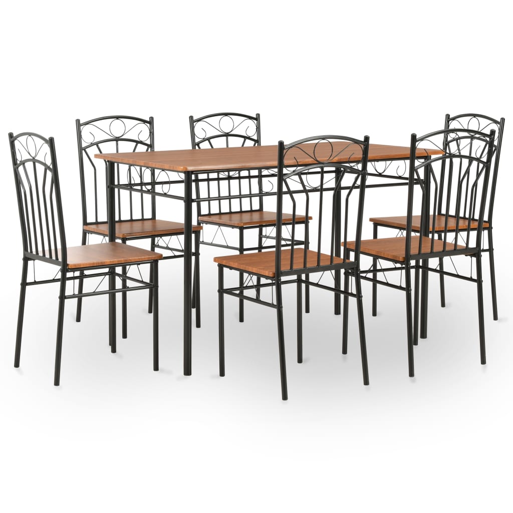 7 Piece Dining Set MDF and Steel Brown