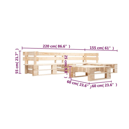 4 Piece Garden Pallet Lounge Set Natural Wood