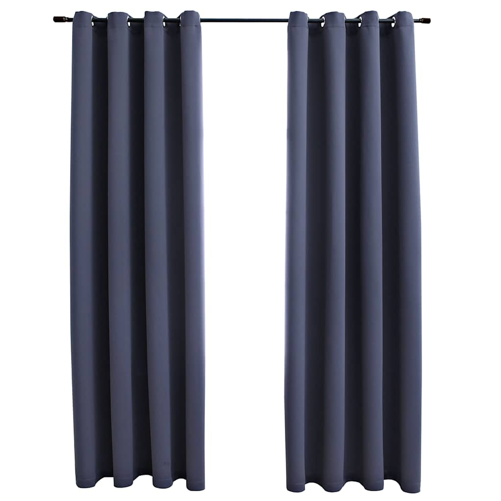 Blackout Curtains with Metal Rings 2 pcs Anthracite 140x225 cm