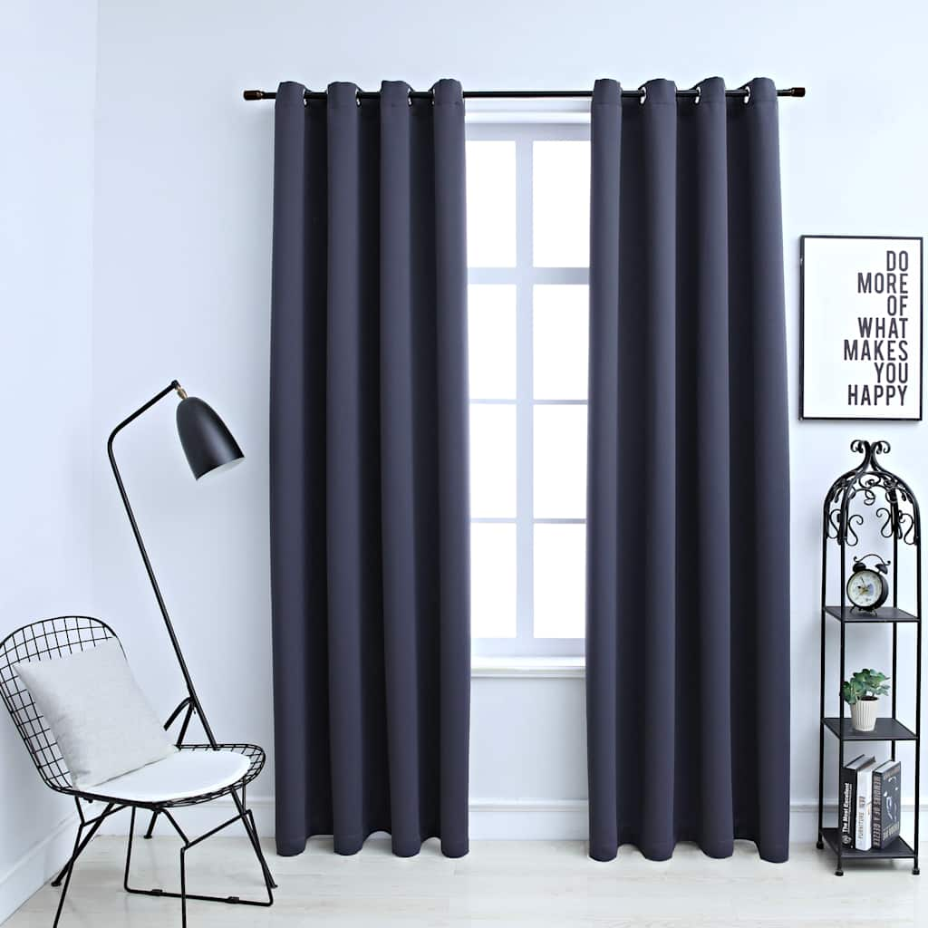 Blackout Curtains with Metal Rings 2 pcs Anthracite 140x225 cm