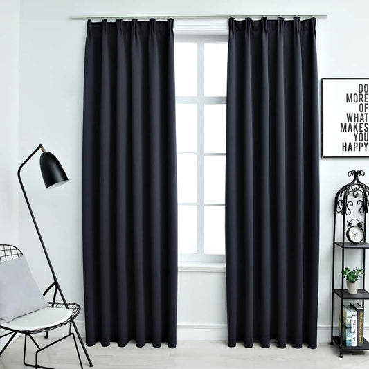 Blackout Curtains with Hooks 2 pcs Anthracite 140x245 cm