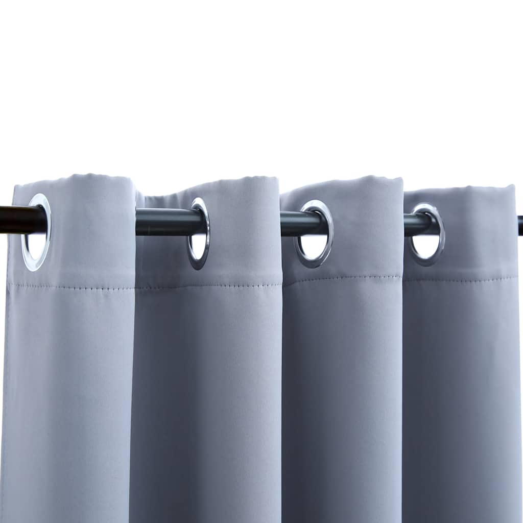 Blackout Curtains with Metal Rings 2 pcs Grey 140x175 cm