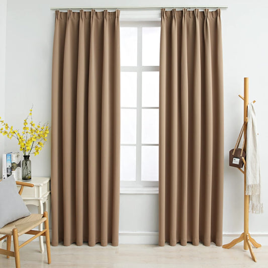 Blackout Curtains with Hooks 2 pcs Taupe 140x225 cm