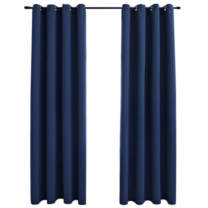 Blackout Curtains with Metal Rings 2 pcs Blue 140x245 cm