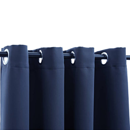 Blackout Curtains with Metal Rings 2 pcs Blue 140x245 cm