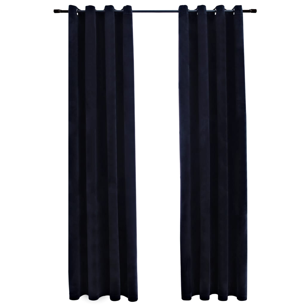 Blackout Curtains with Rings 2 pcs Velvet Black 140x225 cm