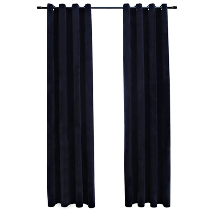 Blackout Curtains with Rings 2 pcs Velvet Black 140x225 cm