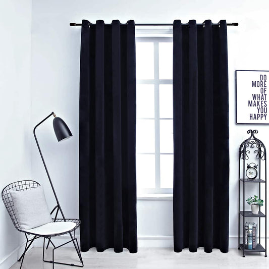 Blackout Curtains with Rings 2 pcs Velvet Black 140x225 cm