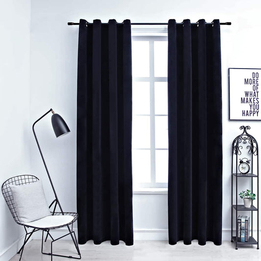 Blackout Curtains with Rings 2 pcs Velvet Black 140x245 cm