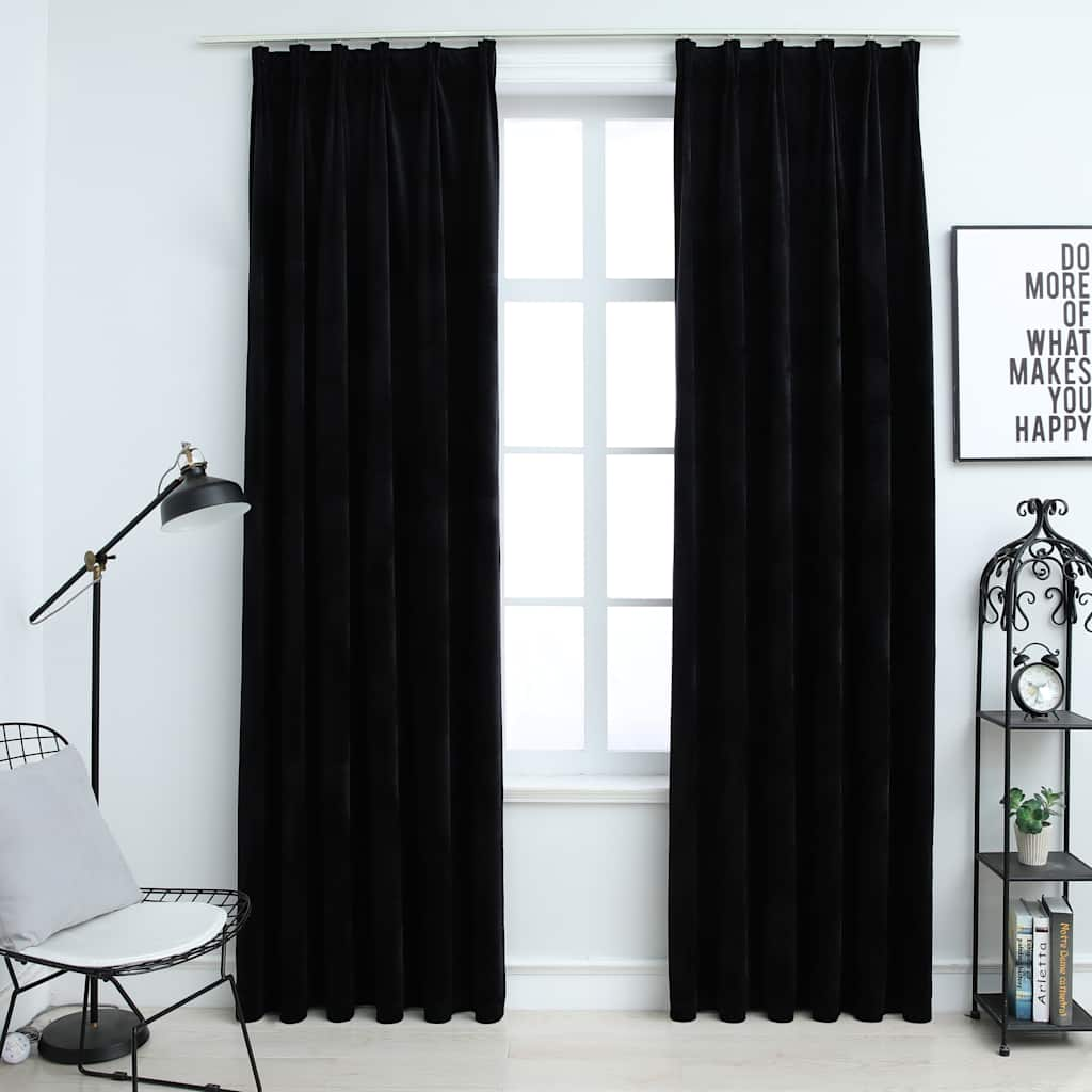 Blackout Curtains 2 pcs with Hooks Velvet Black 140x175 cm