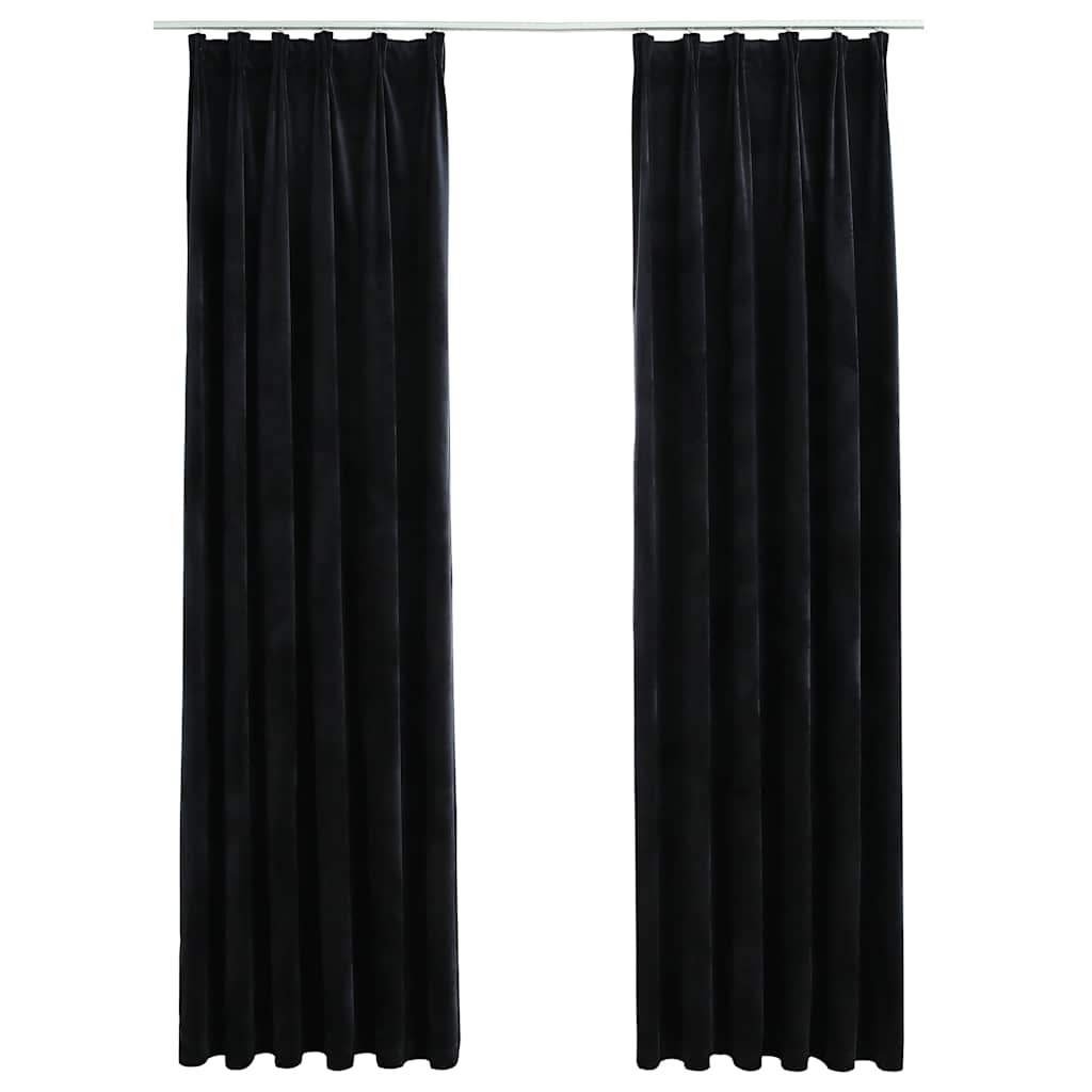 Blackout Curtains 2 pcs with Hooks Velvet Black 140x225 cm