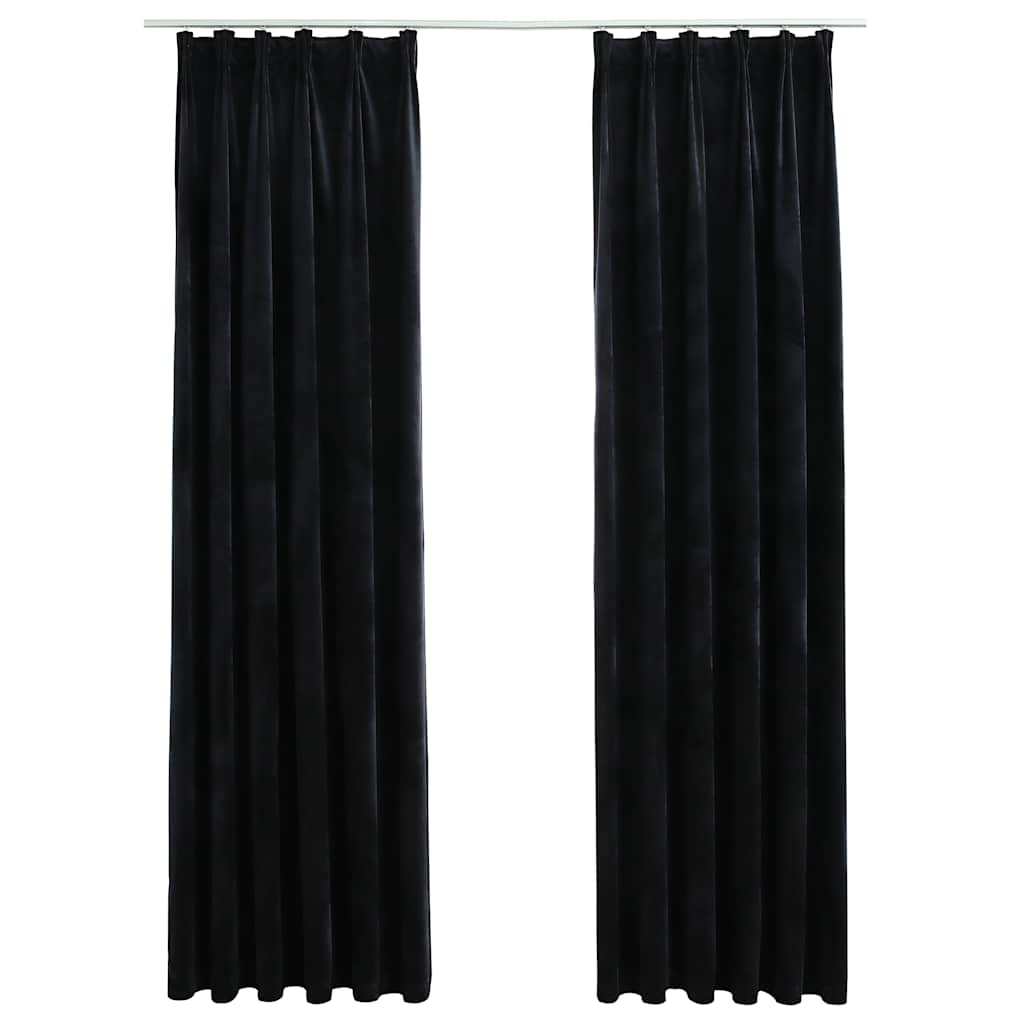 Blackout Curtains 2 pcs with Hooks Velvet Black 140x245 cm