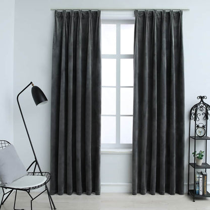 Blackout Curtains 2 pcs with Hooks Velvet Anthracite 140x245 cm