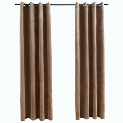 Blackout Curtains with Rings 2 pcs Velvet Beige 140x175 cm