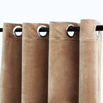 Blackout Curtains with Rings 2 pcs Velvet Beige 140x175 cm