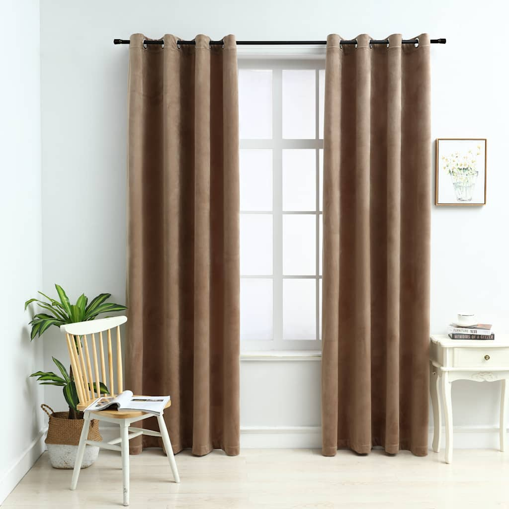 Blackout Curtains with Rings 2 pcs Velvet Beige 140x175 cm