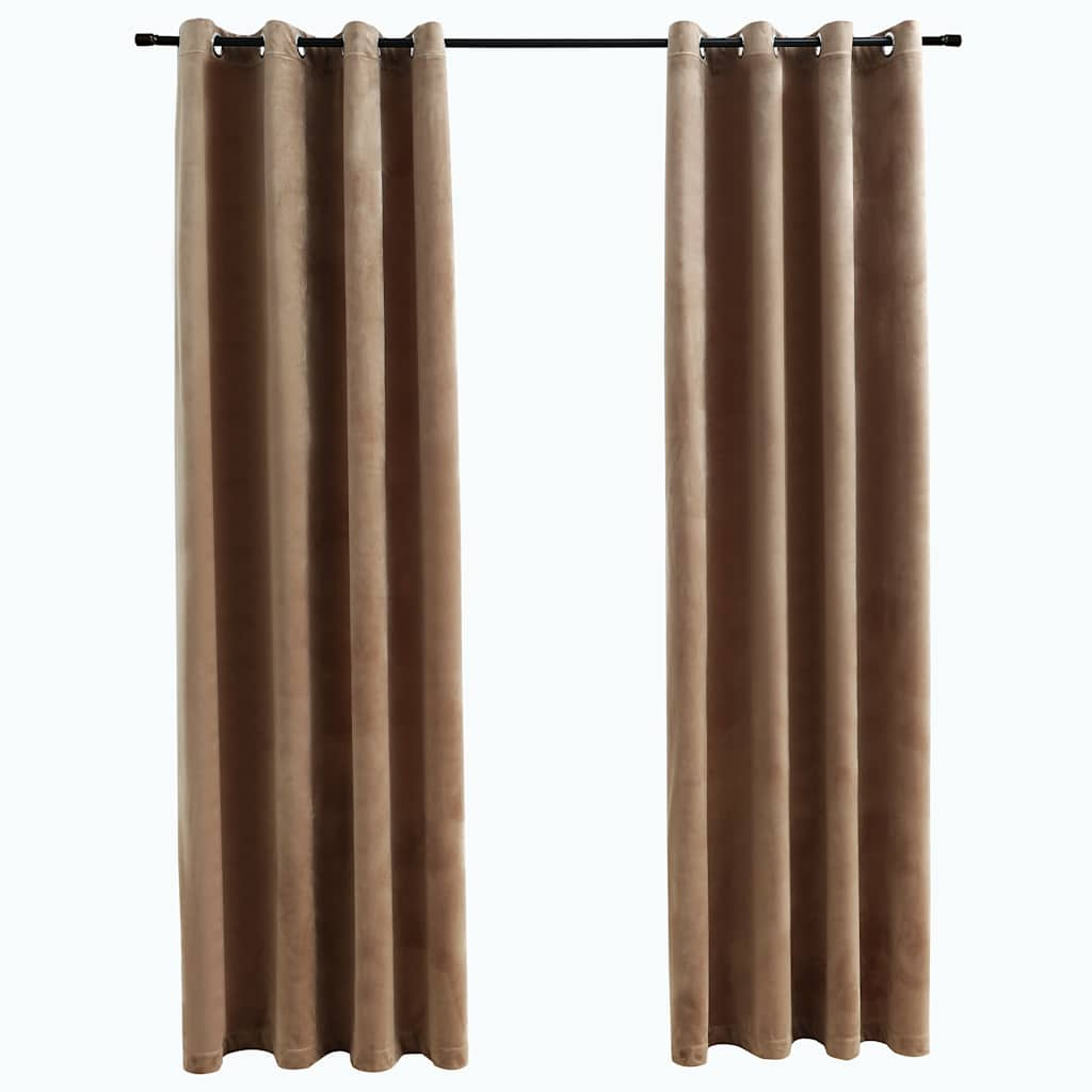 Blackout Curtains with Rings 2 pcs Velvet Beige 140x225 cm