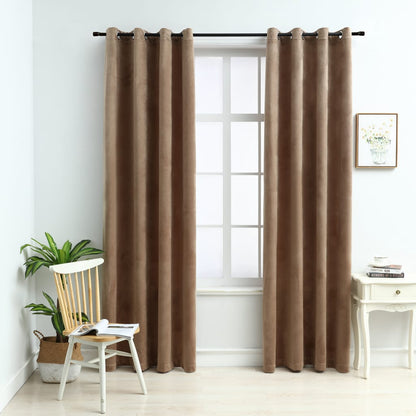 Blackout Curtains with Rings 2 pcs Velvet Beige 140x225 cm