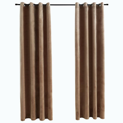 Blackout Curtains with Rings 2 pcs Velvet Beige 140x245 cm