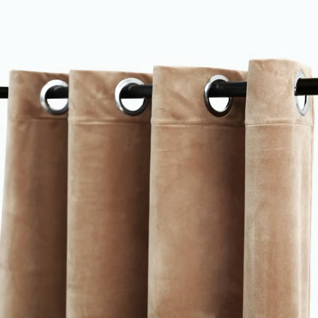 Blackout Curtain with Metal Rings Velvet Beige 290x245 cm