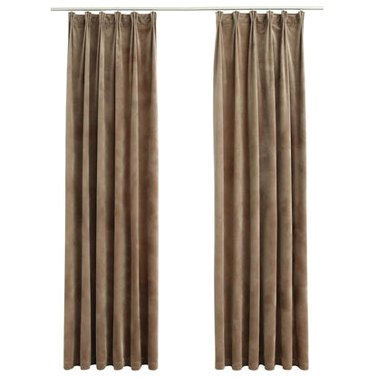 Blackout Curtains 2 pcs with Hooks Velvet Beige 140x225 cm