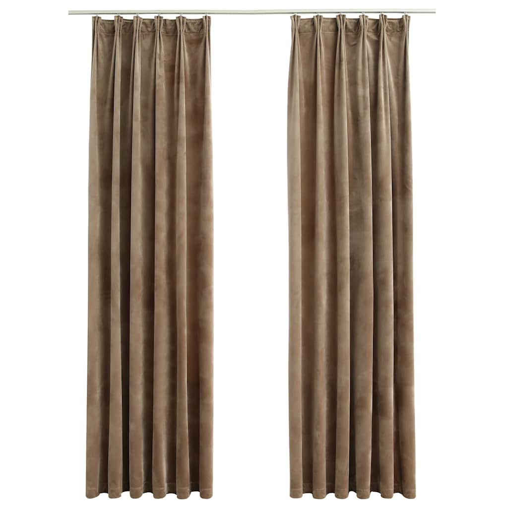 Blackout Curtains 2 pcs with Hooks Velvet Beige 140x245 cm