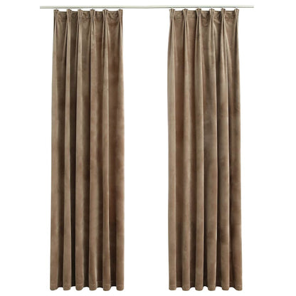 Blackout Curtains 2 pcs with Hooks Velvet Beige 140x245 cm