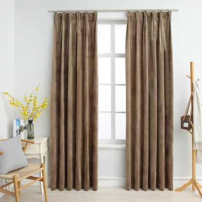 Blackout Curtains 2 pcs with Hooks Velvet Beige 140x245 cm