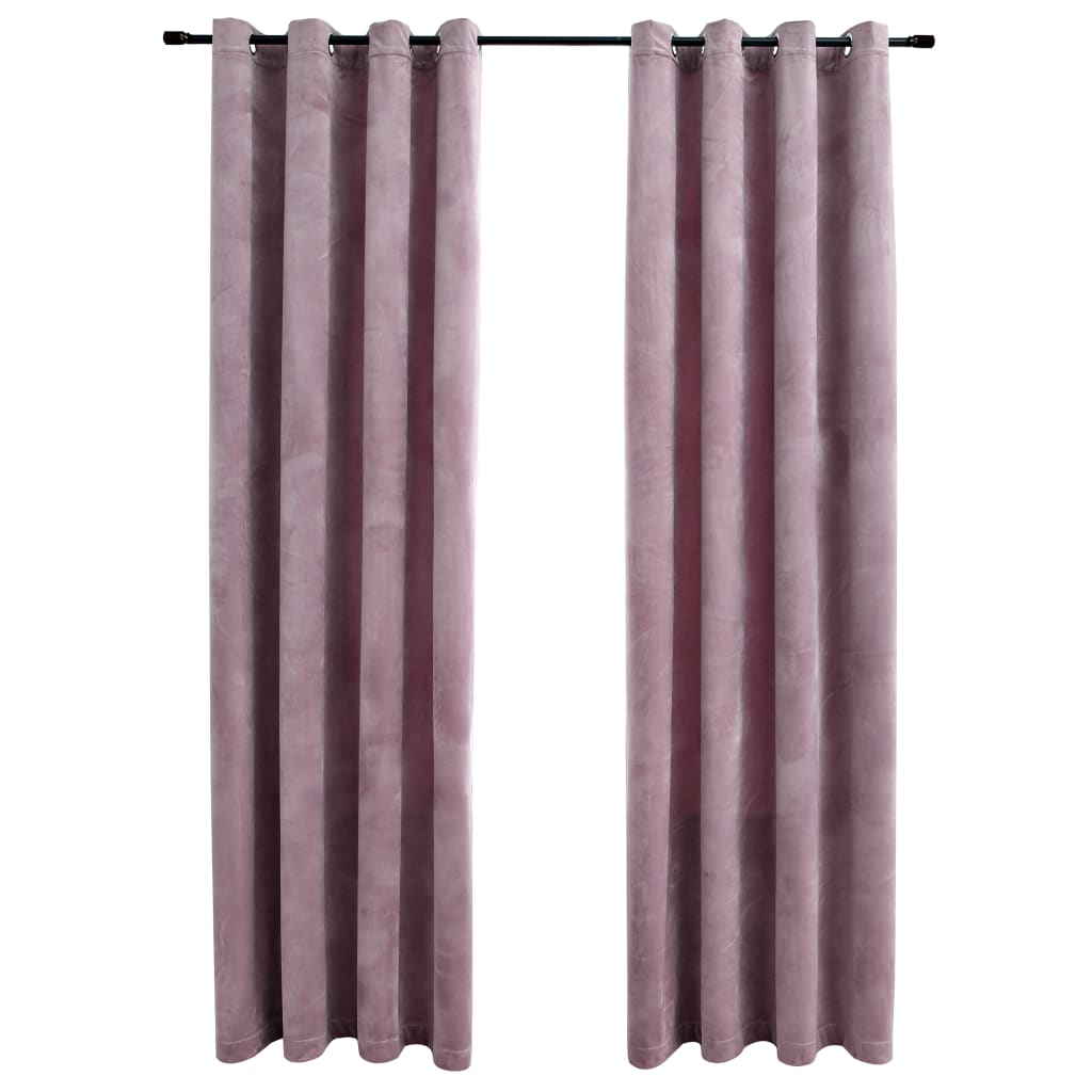 Blackout Curtains with Rings 2pcs Velvet Antique Pink 140x225cm