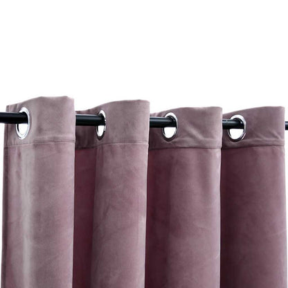 Blackout Curtains with Rings 2pcs Velvet Antique Pink 140x245cm