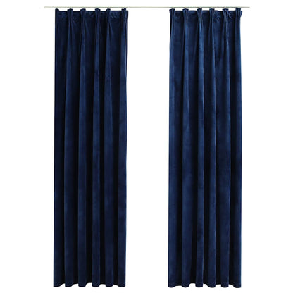 Blackout Curtains 2 pcs with Hooks Velvet Dark Blue 140x225 cm