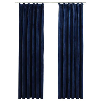 Blackout Curtains 2 pcs with Hooks Velvet Dark Blue 140x245 cm