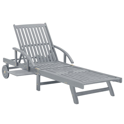 Garden Sun Lounger Grey Solid Acacia Wood