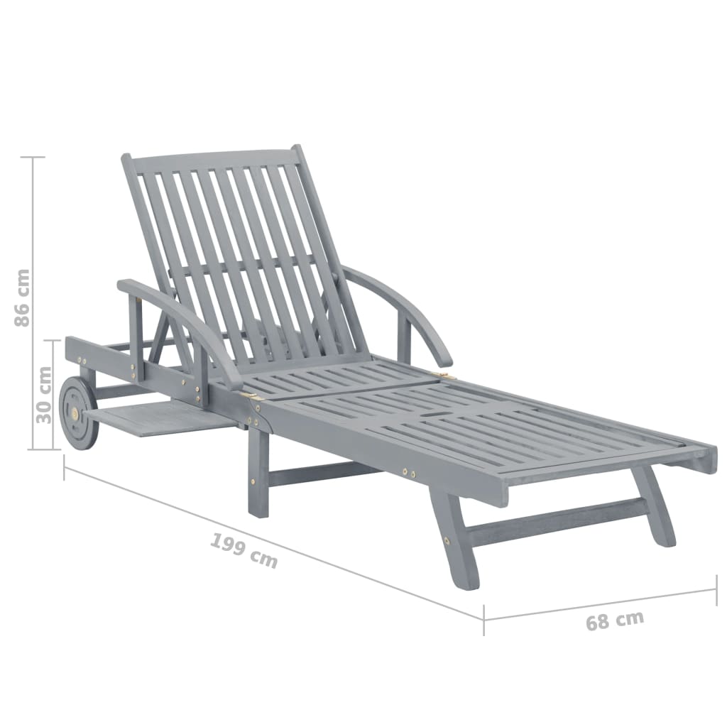 Garden Sun Lounger Grey Solid Acacia Wood