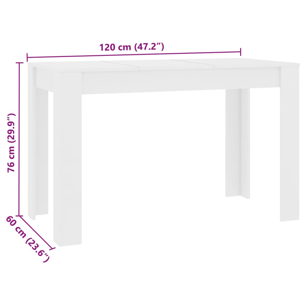 Dining Table White 120x60x76 cm Engineered Wood