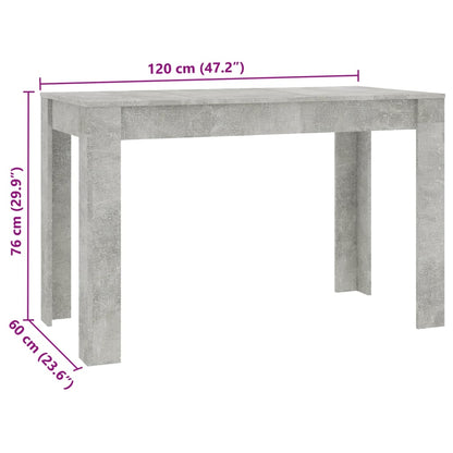 Dining Table Concrete Grey 120x60x76 cm Engineered Wood