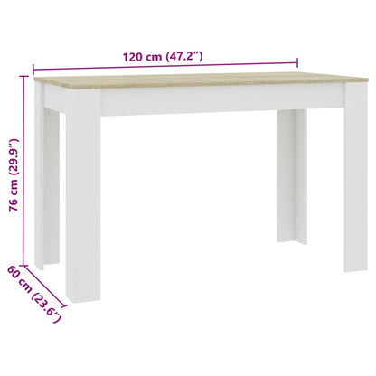 Dining Table White and Sonoma Oak 120x60x76 cm Engineered Wood