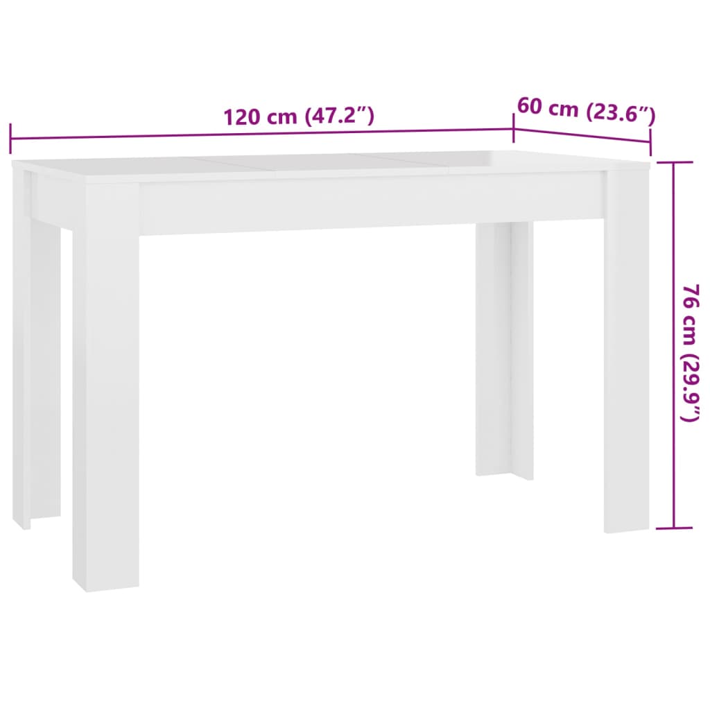 Dining Table High Gloss White 120x60x76 cm Engineered Wood