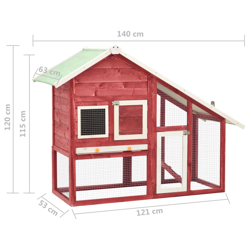 Rabbit Hutch Red and White 140x63x120 cm Solid Firwood