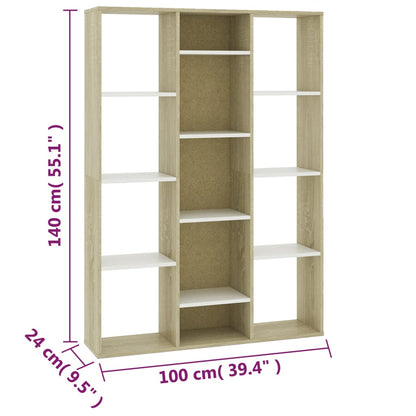 Room Divider/Book Cabinet White and Sonoma Oak 100x24x140 cm Engineered Wood