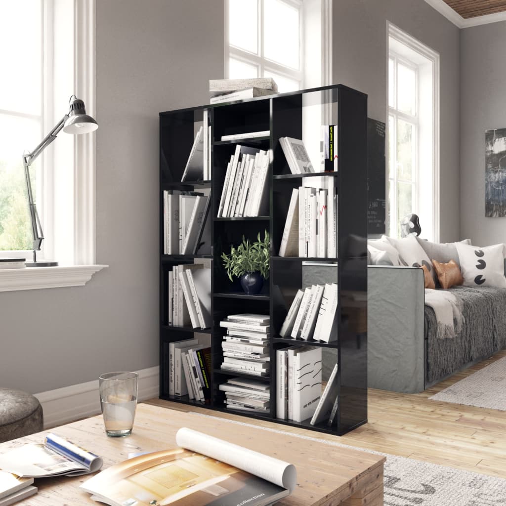 Room Divider/Book Cabinet High Gloss Black 100x24x140 cm Engineered Wood