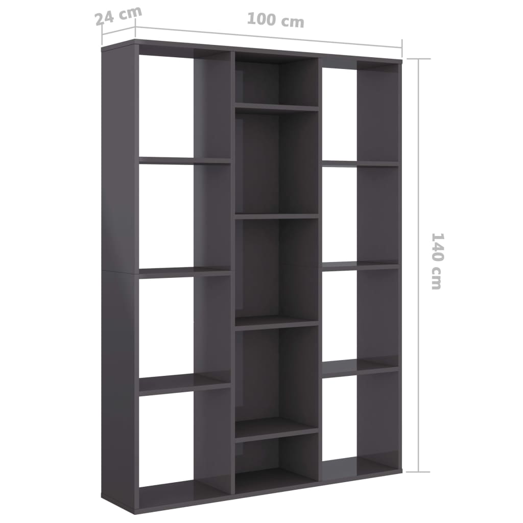 Room Divider/Book Cabinet High Gloss Grey 100x24x140 cm Engineered Wood