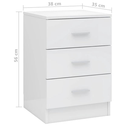 Bedside Cabinet High Gloss White 38x35x56 cm Engineered Wood