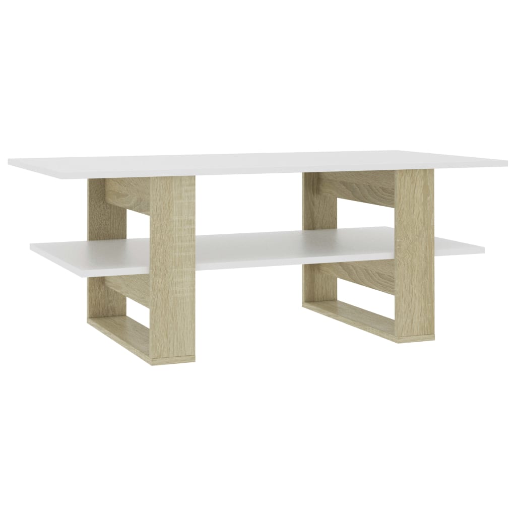 Coffee Table White and Sonoma Oak 110x55x42 cm Engineered Wood