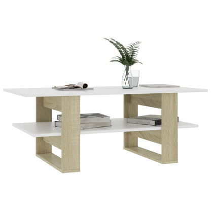 Coffee Table White and Sonoma Oak 110x55x42 cm Engineered Wood