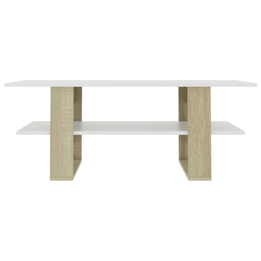 Coffee Table White and Sonoma Oak 110x55x42 cm Engineered Wood