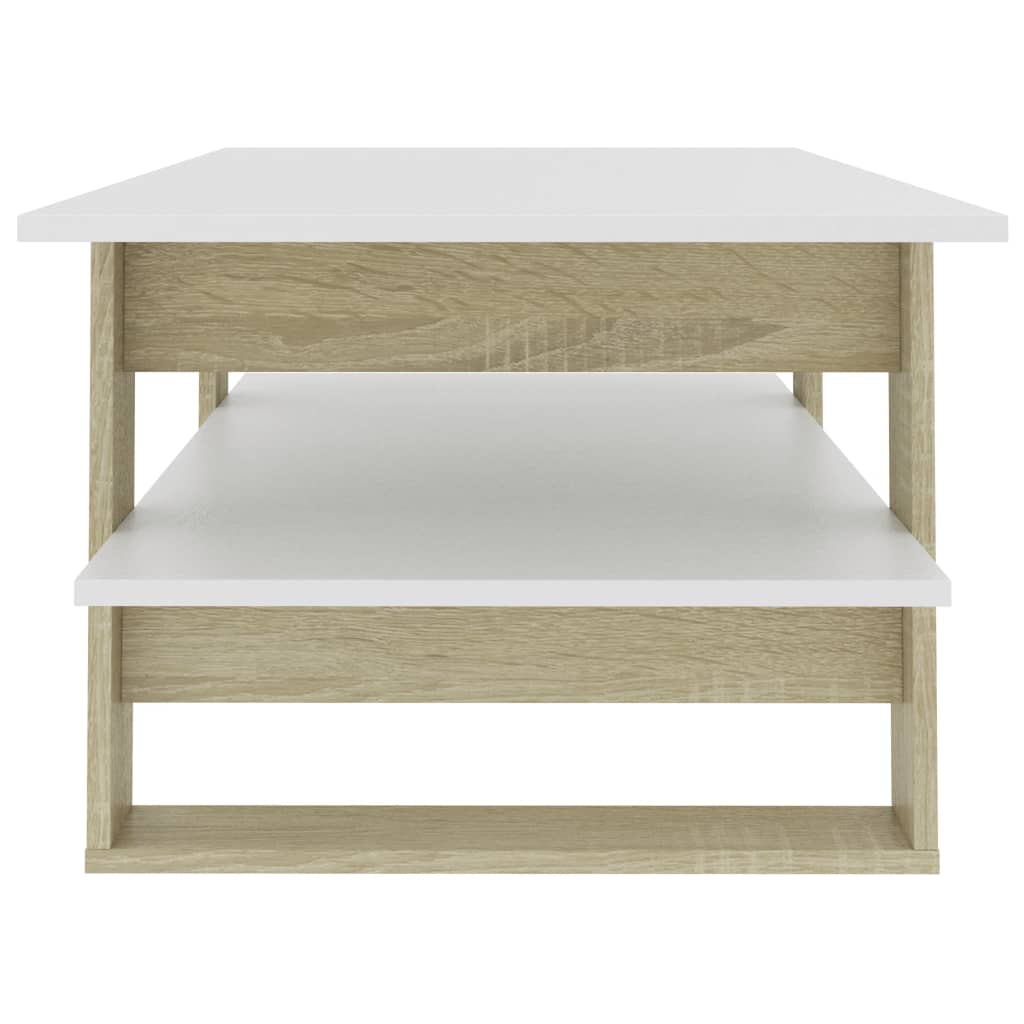 Coffee Table White and Sonoma Oak 110x55x42 cm Engineered Wood