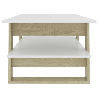 Coffee Table White and Sonoma Oak 110x55x42 cm Engineered Wood