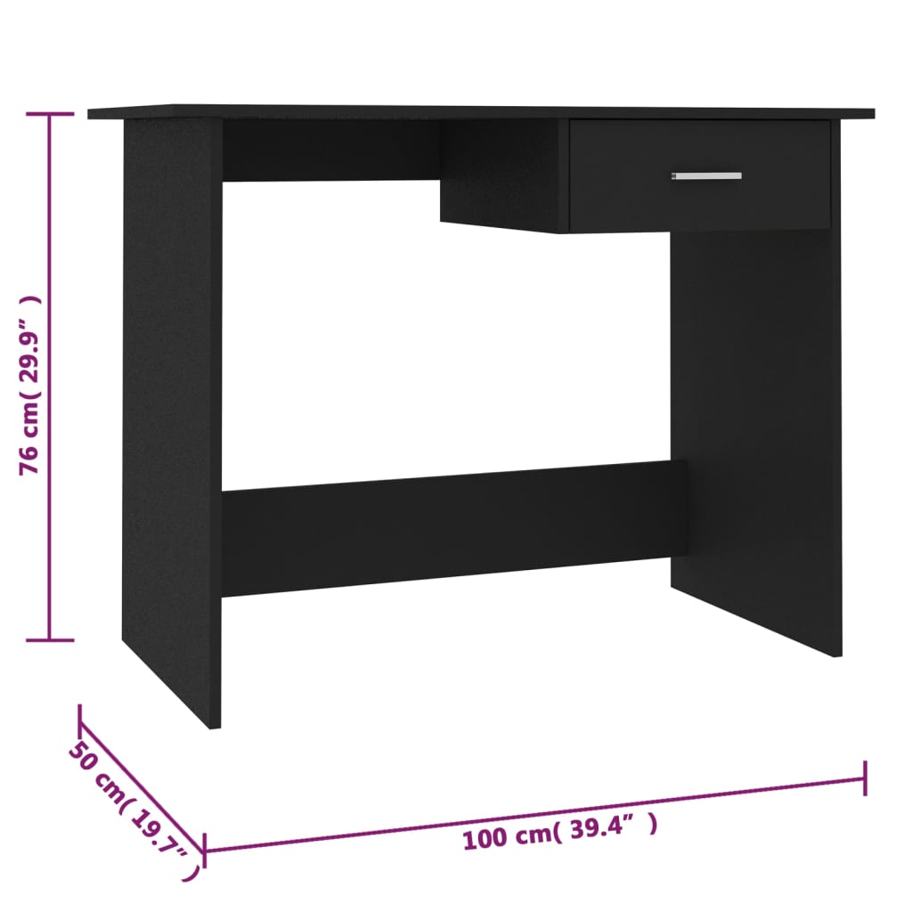 Desk Black 100x50x76 cm Engineered Wood