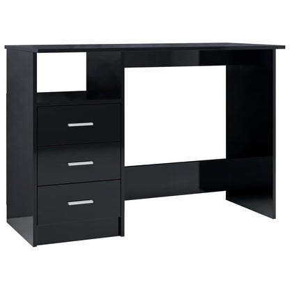 Desk with Drawers High Gloss Black 110x50x76 cm Engineered Wood